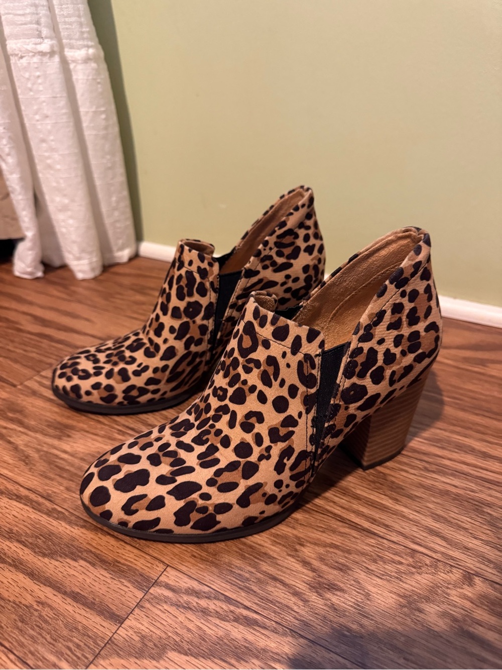 Dr. Scholl's Leopard Print Block Heel Ankle Booties - Brown/Tan - Picture 2 of 6
